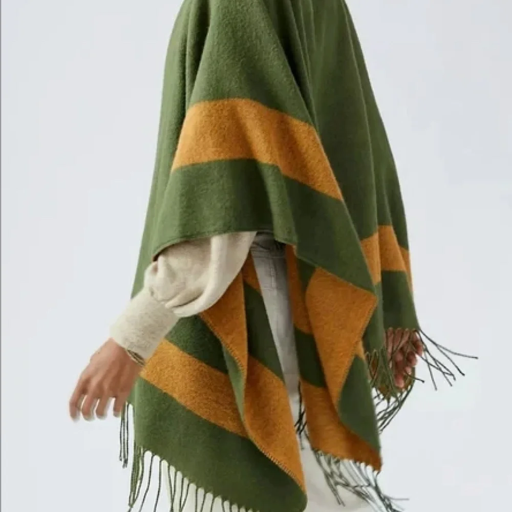 Anthropologie Fringed Funnel Neck Cape - Picture 2 of 3